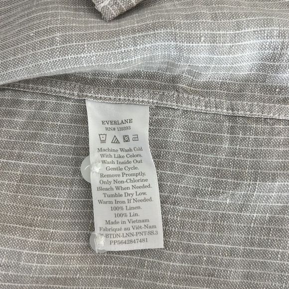 NWT Everlane The Linen Short-Sleeve Standard Fit Shirt Stone/White Stripe Size L - Picture 11 of 13